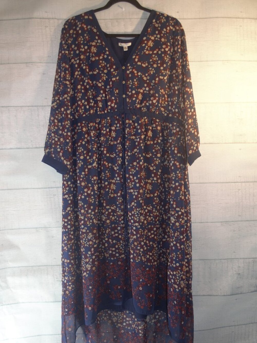 Sophie Max Studio Navy Floral Chiffon High-Low Dress Size XL